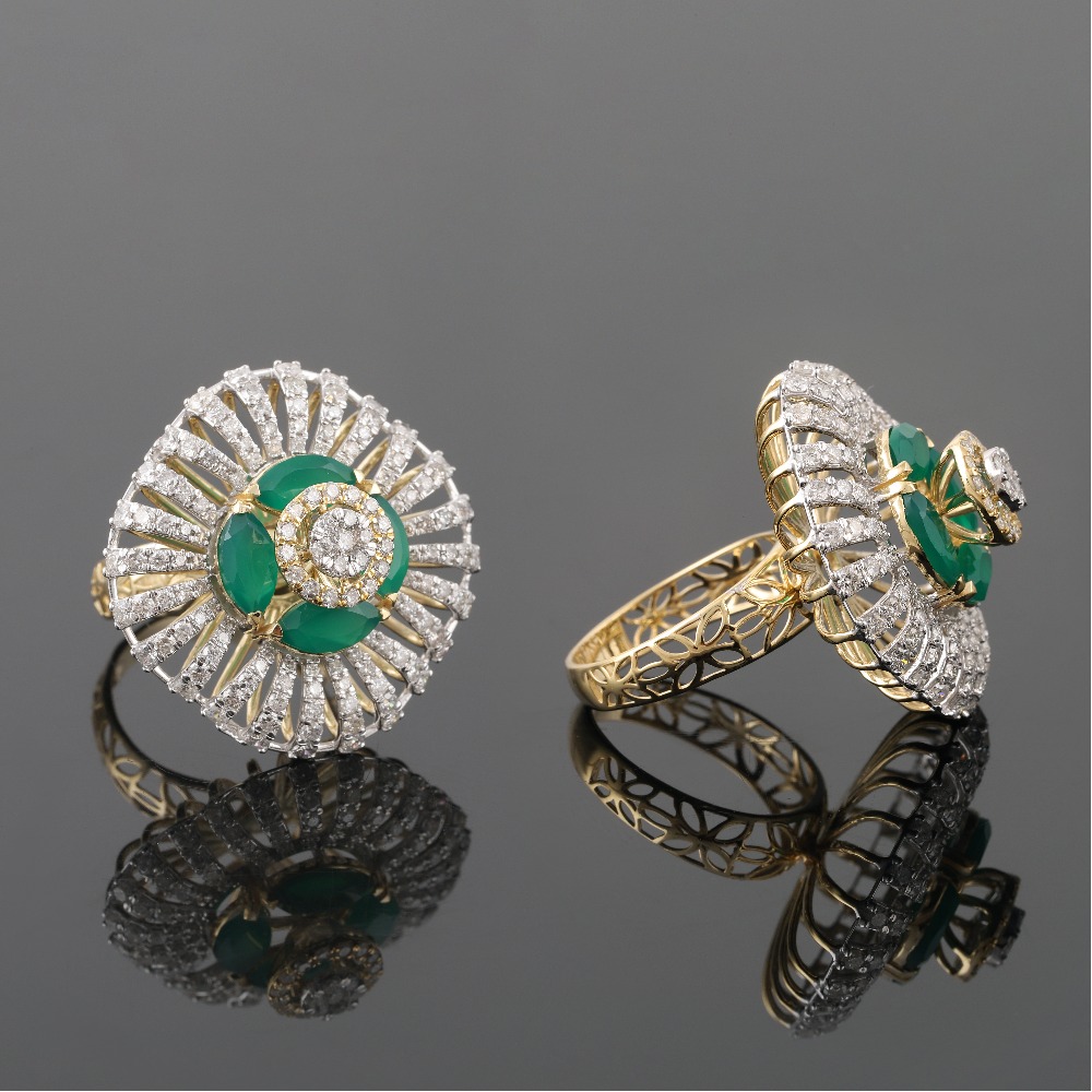 18kt designer diamond colour stone rings