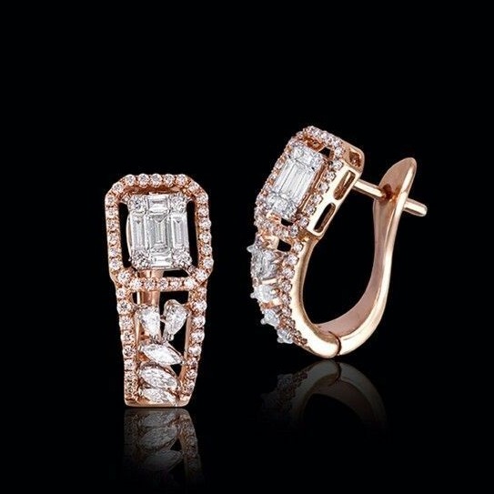 Real Diamond Fancy Rose Gold Earring With Marquise Diamond