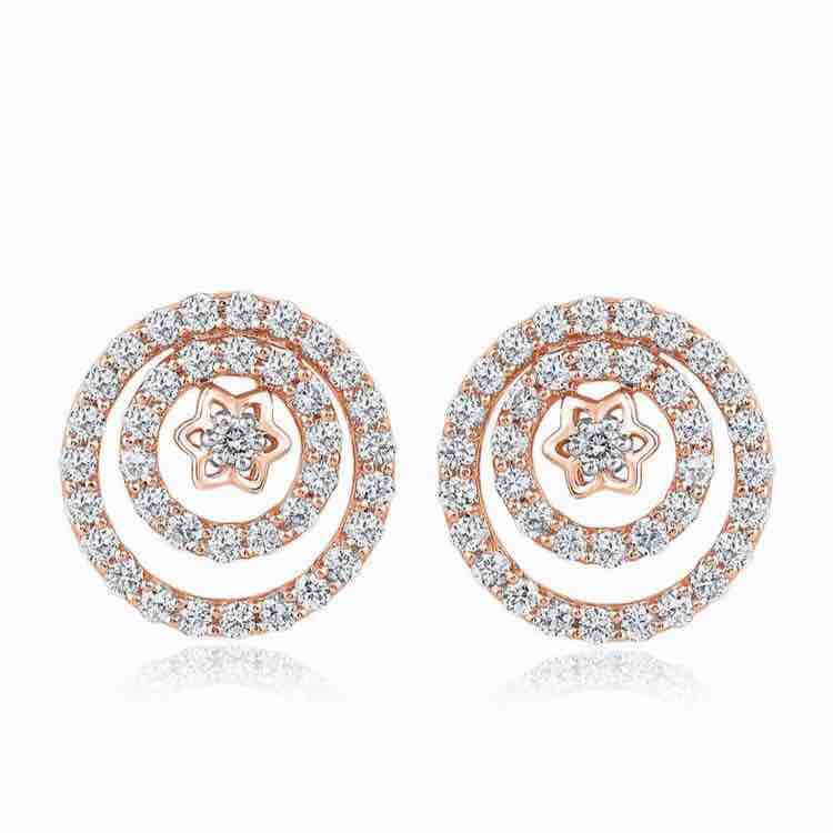 18KT Rose Gold Round Shaped Star Design Earring