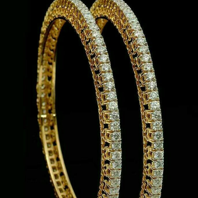 18KT Pair of Modern Designer Diamond Bangle