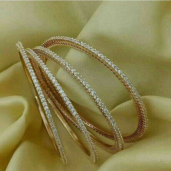 18KT Rose Gold Pair Of 4 Designer Diamond Bangle