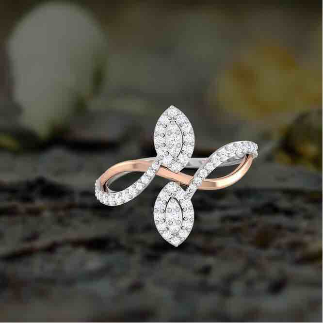 18KT Rose Gold Modern Designer Diamond Rose Ring