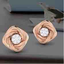 18KT Pink Gold Designer Diamond Rose Earring