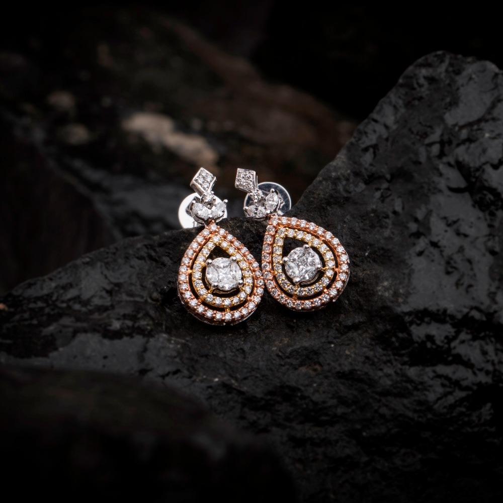 18KT Real Diamond Ladies Marquise Designer Earrings