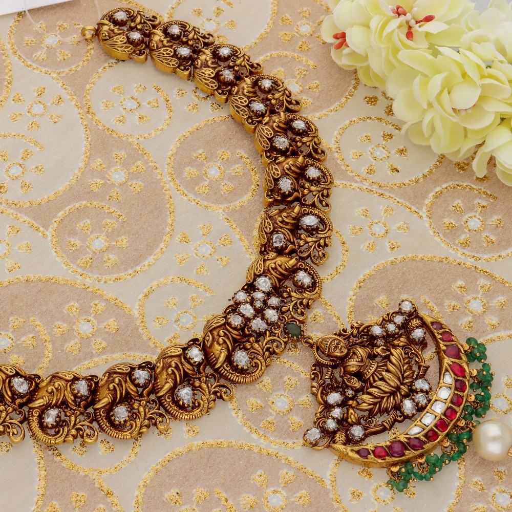 22KT Gold Mahalaxmi Design Temple Necklace