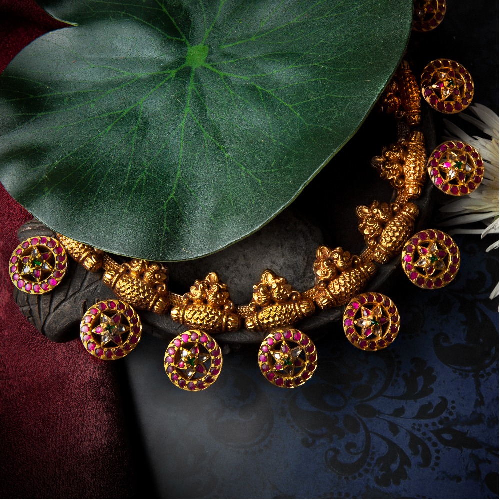 22K Gold Antique Temple Design Necklace