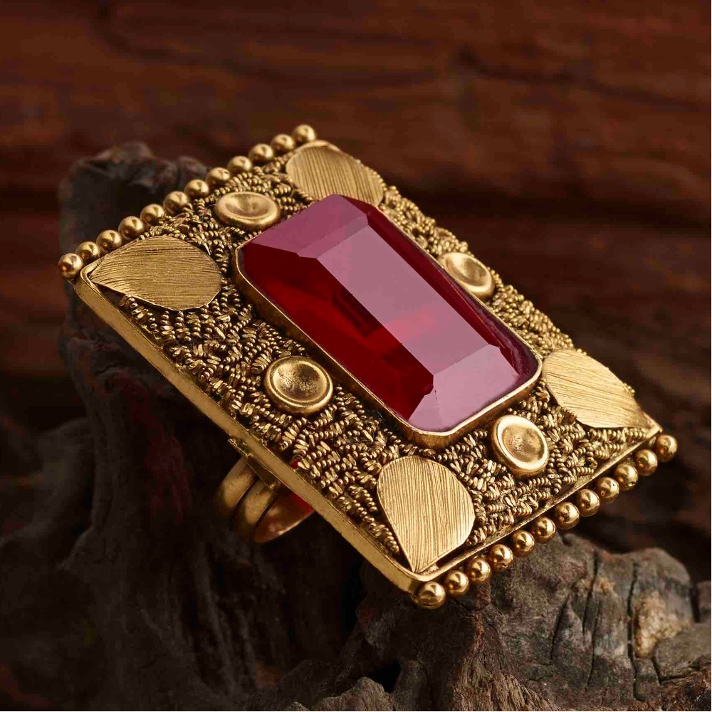 22K Gold Antique Pink Stone Rings
