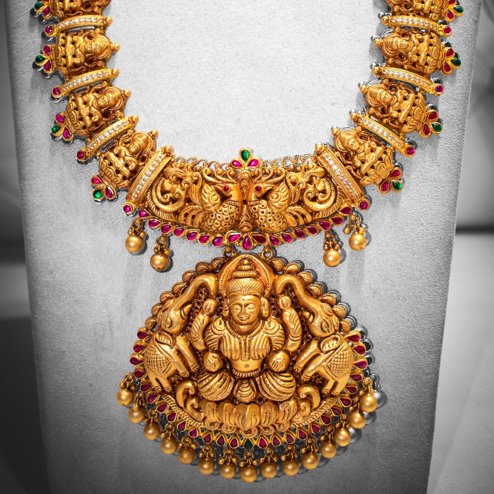22K Gold Antique Temple Elephant Design Necklace