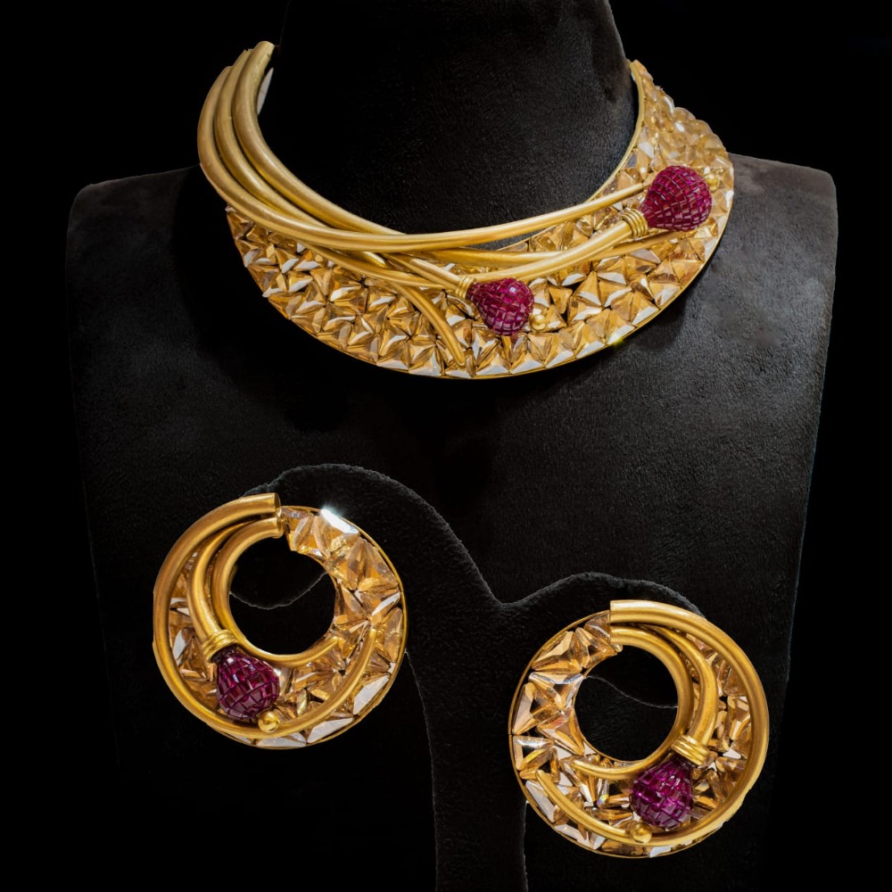 22K Gold Modern Design Necklace Set