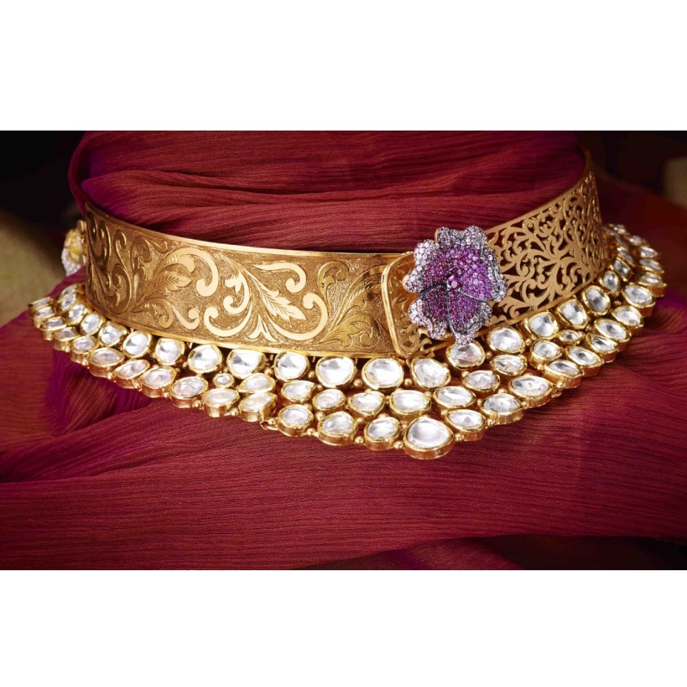 22K Gold Antique Kundan Necklace Set