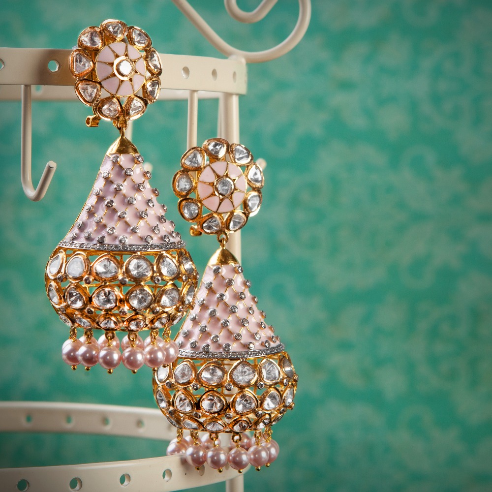 916 Gold Hallmarked Kundan Earrings