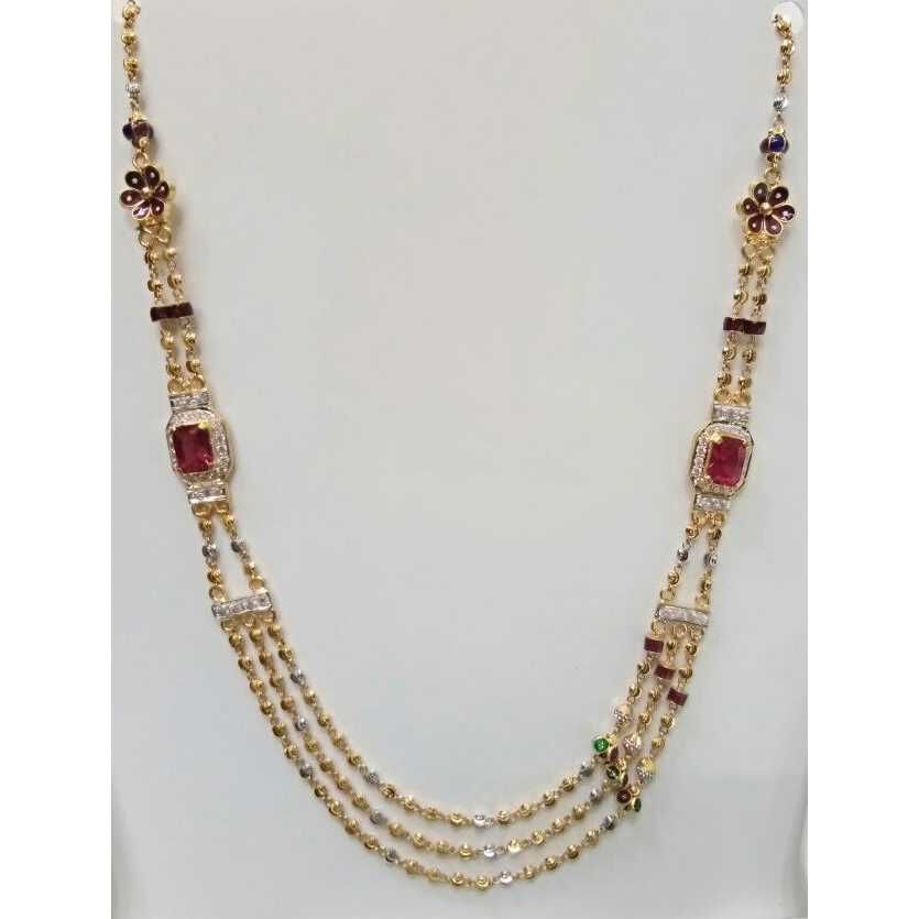 22KT Gold Ladies Indian Stylish 3 Line Necklace