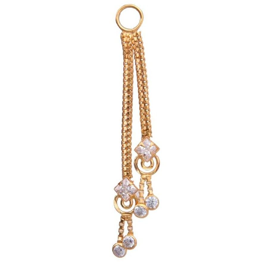 18K / 750 Gold Ladies CZ Stone Two Line Latkan Earrings