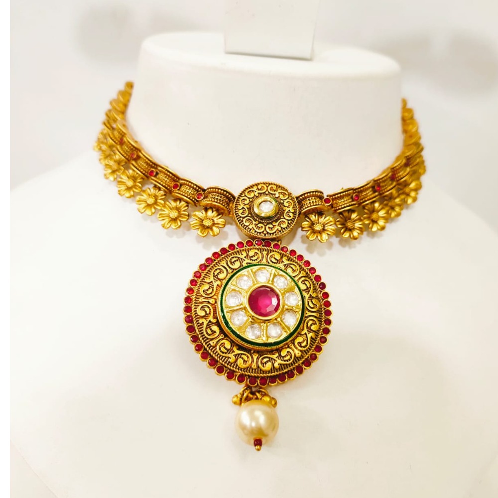 Gold plated with round pandent choker necklace set for woment 1453