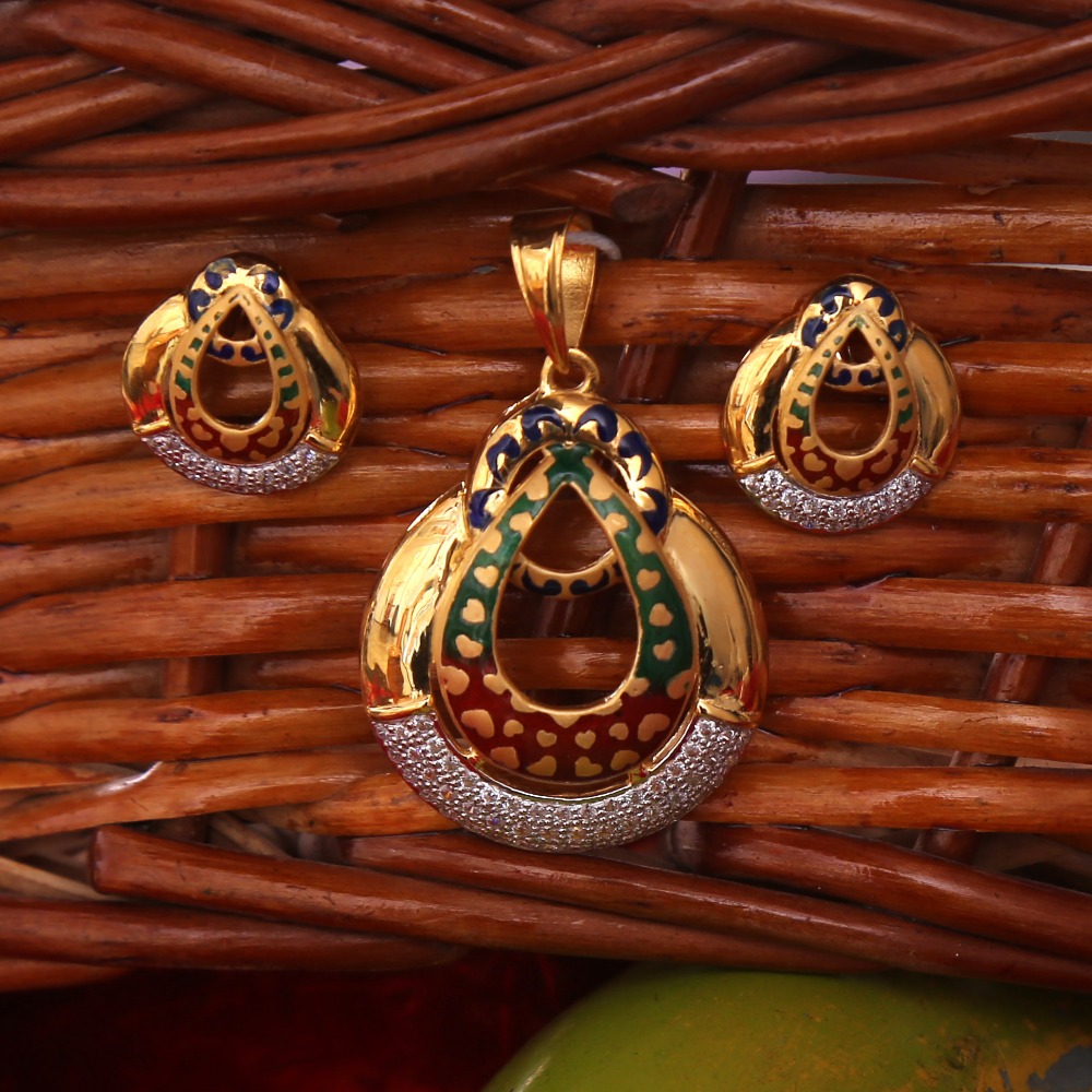 916 gold cz daimond pendant set