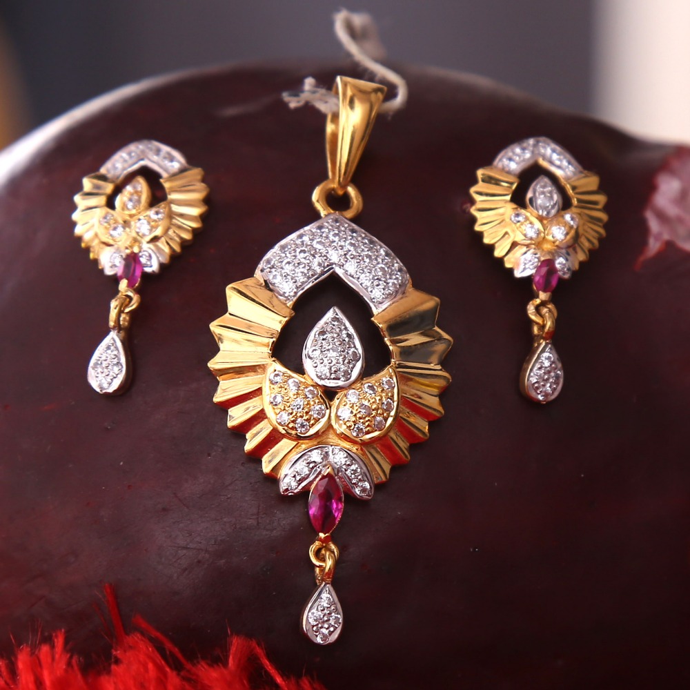 916 gold cz daimond pendant set