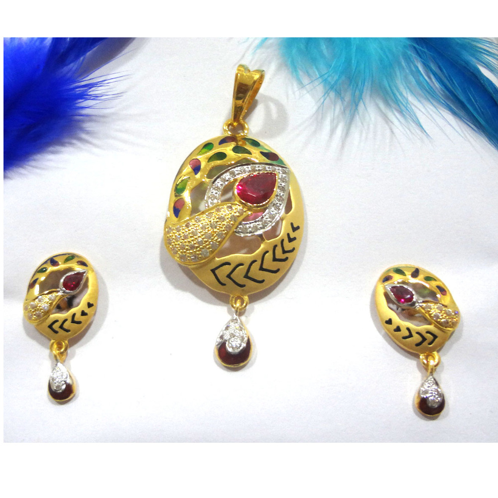 916 gold cz diamond pendant set