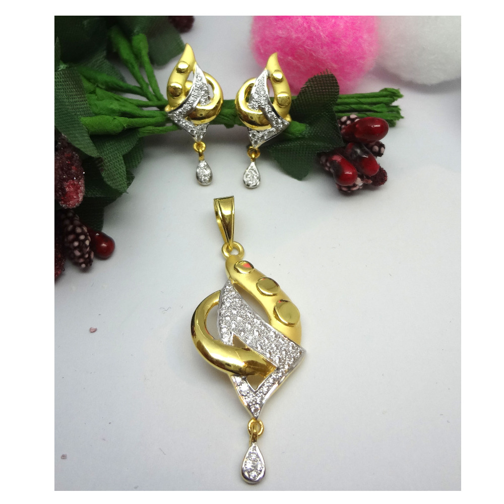 916 gold cz diamond pendant set