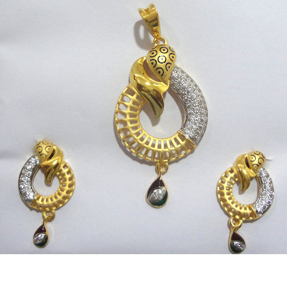 916 gold cz diamond pendant set