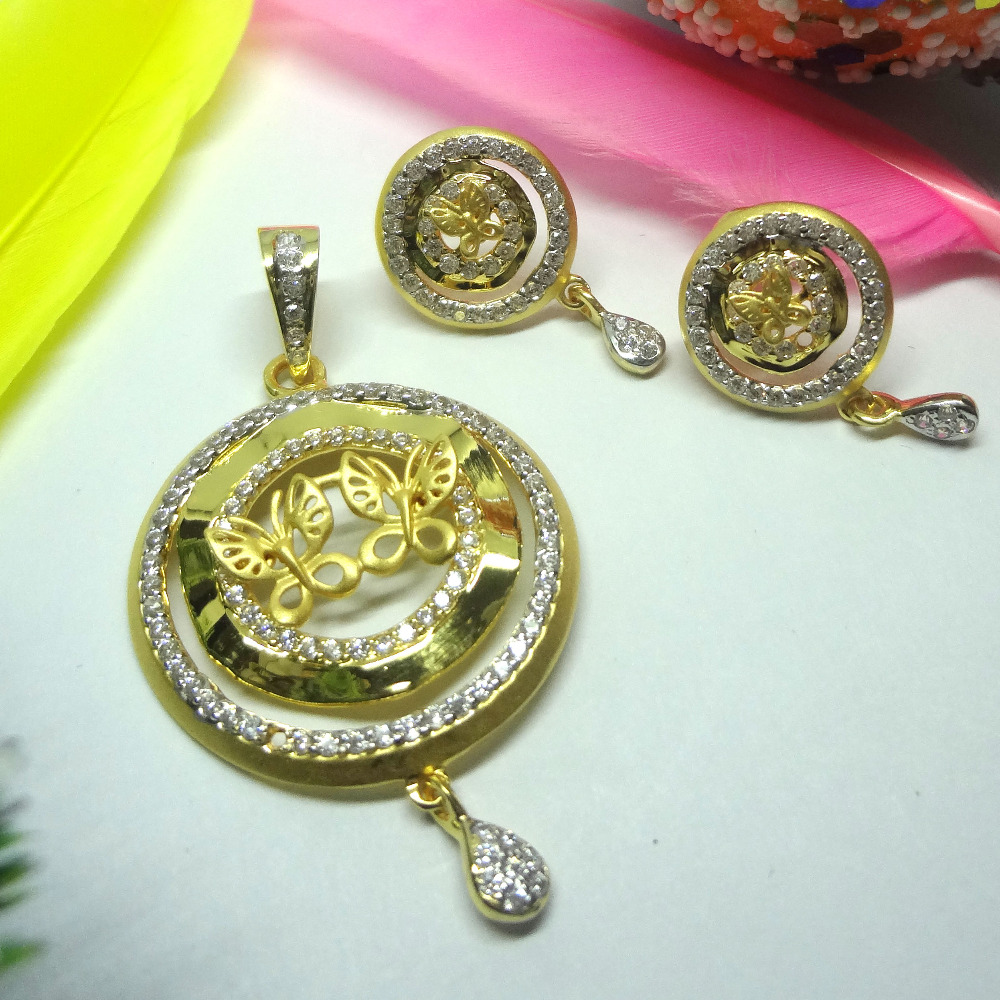 916 gold cz diamond pendant set