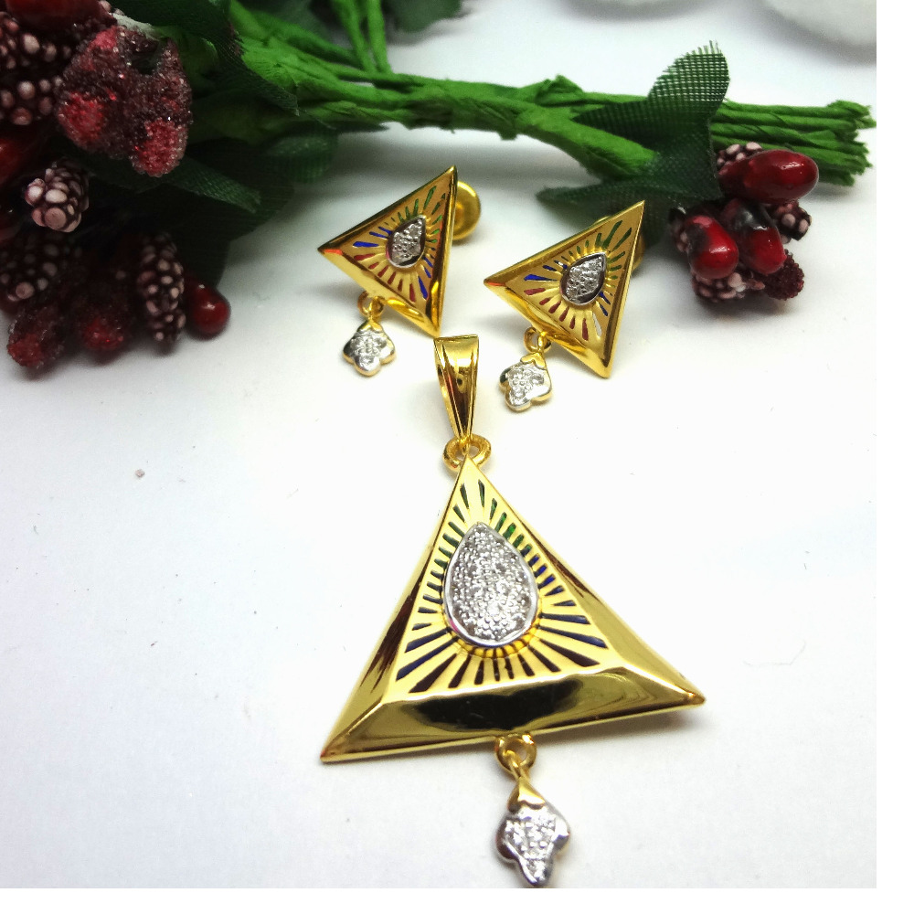 916 gold cz diamond pendant set