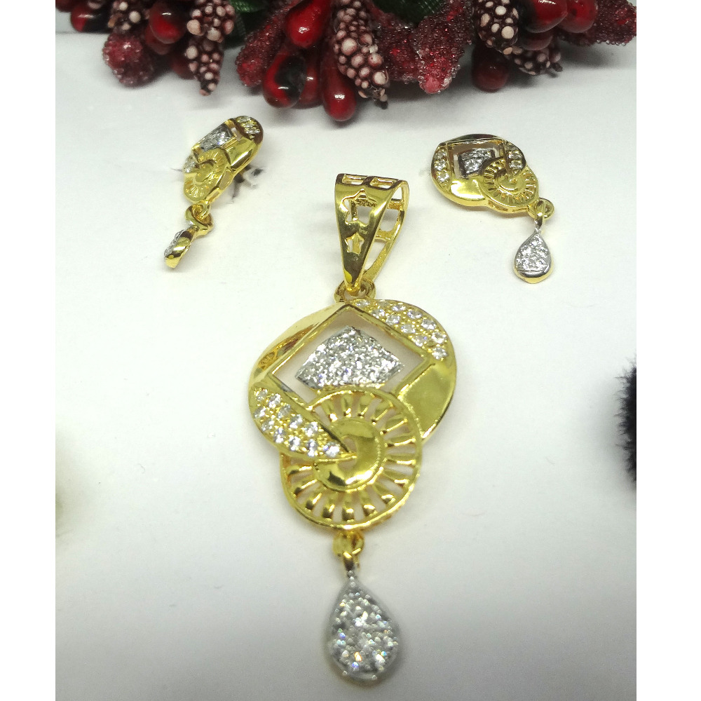 916 gold cz diamond pendant set