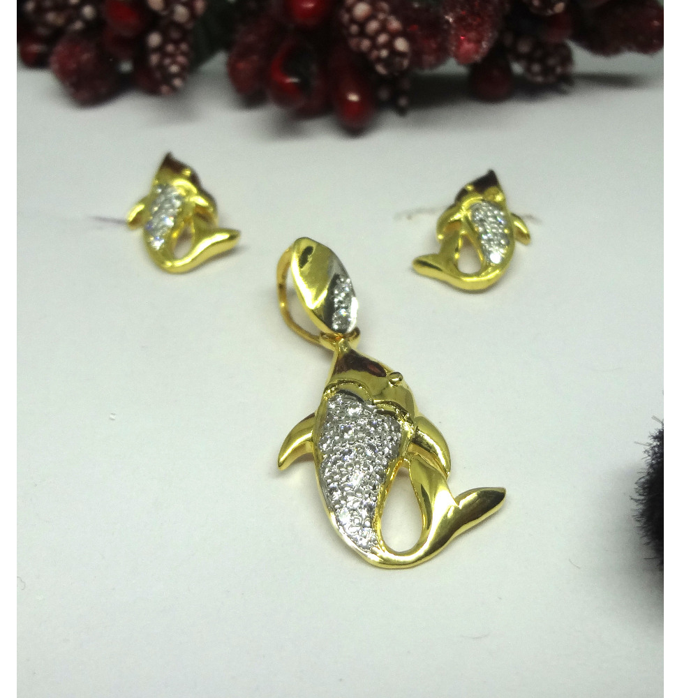 916 gold cz diamond fish pendant set