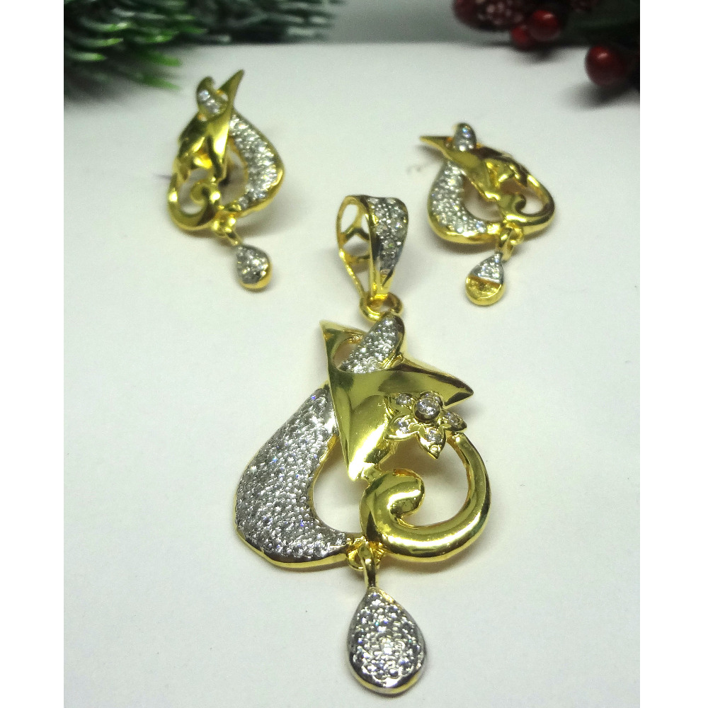 916 gold cz diamond pendant set