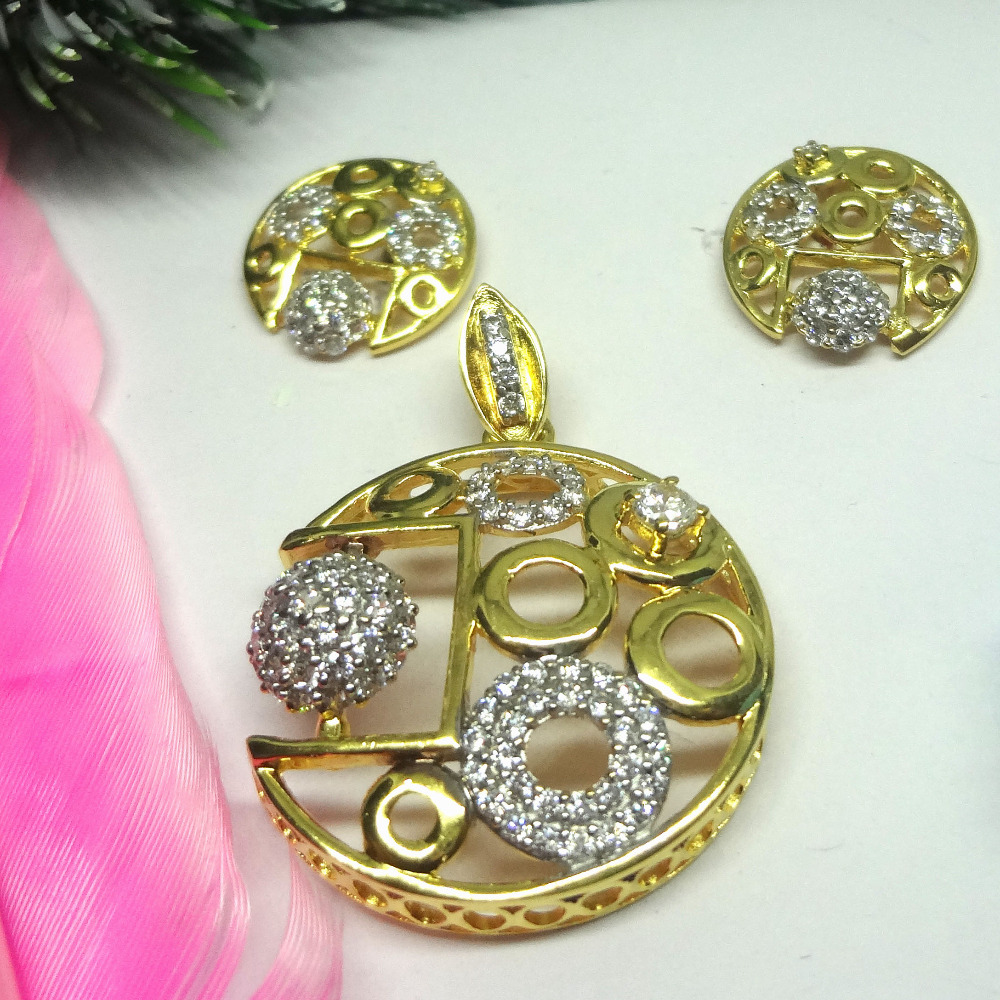 916 gold cz diamond pendant set