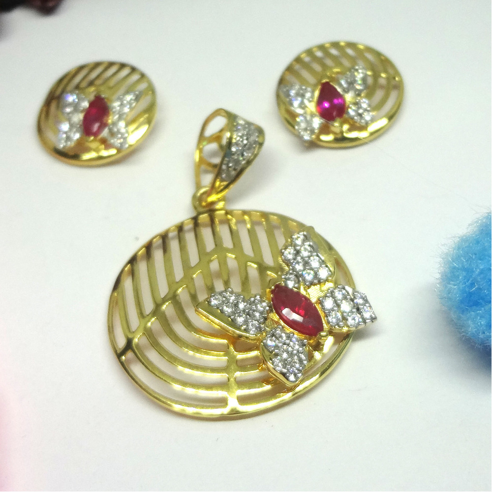916 gold cz diamond pendant set