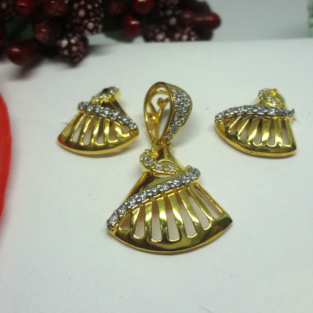 916 gold cz diamond pendant set