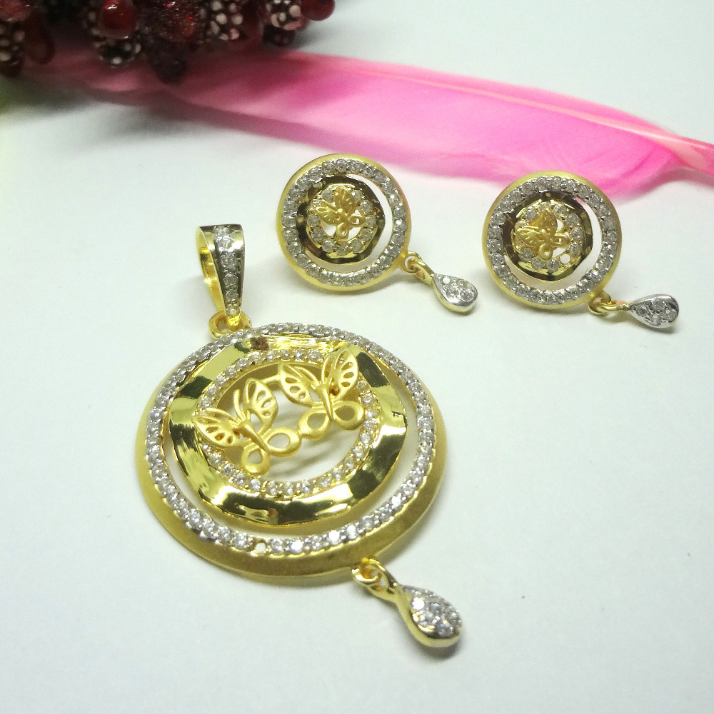 916 gold cz diamond pendant set