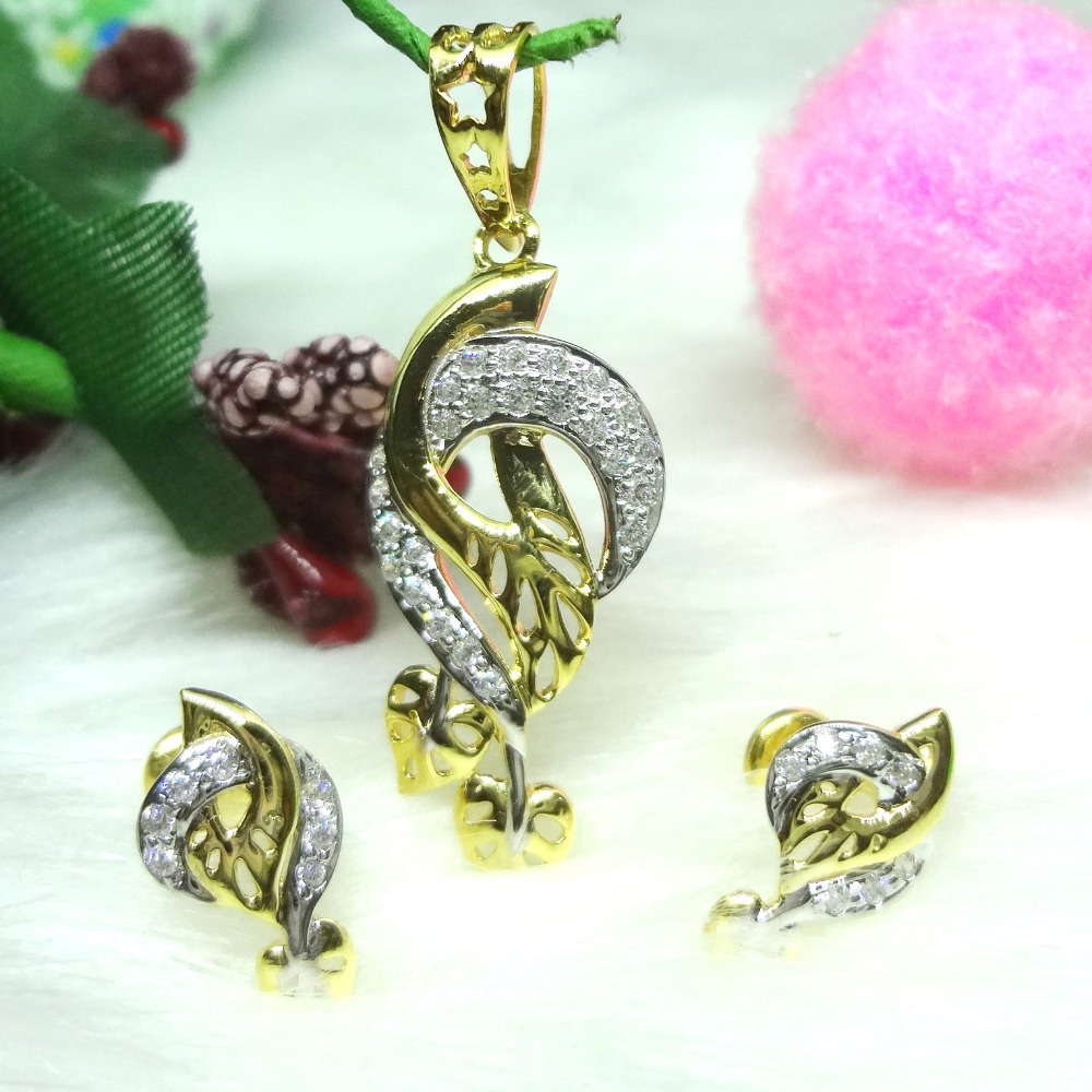 916 gold cz diamond pendant set