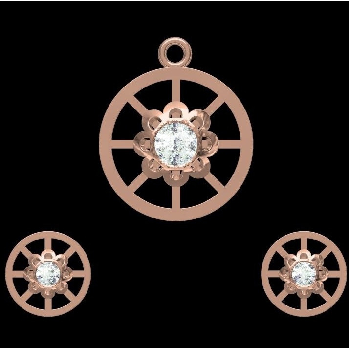 18kt rose gold soliter pendant set