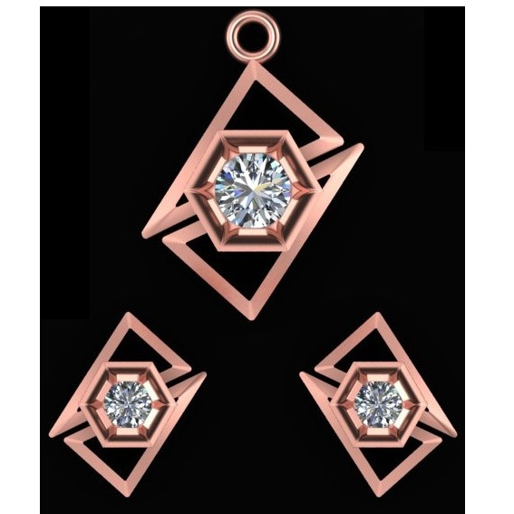 18kt rose gold soliter pendant set