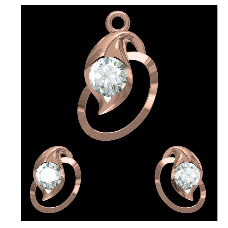 18kt rose gold soliter pendant set