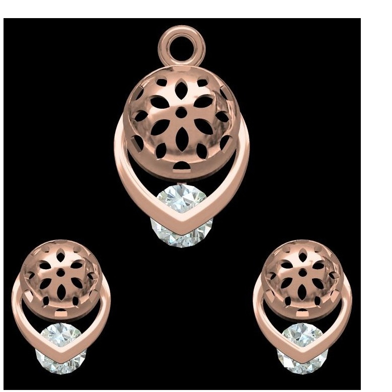 18kt rose gold soliter pendant set