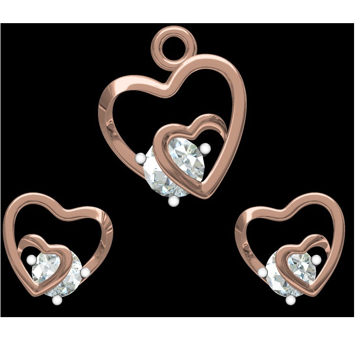 18kt cz rose gold soliter pendant set