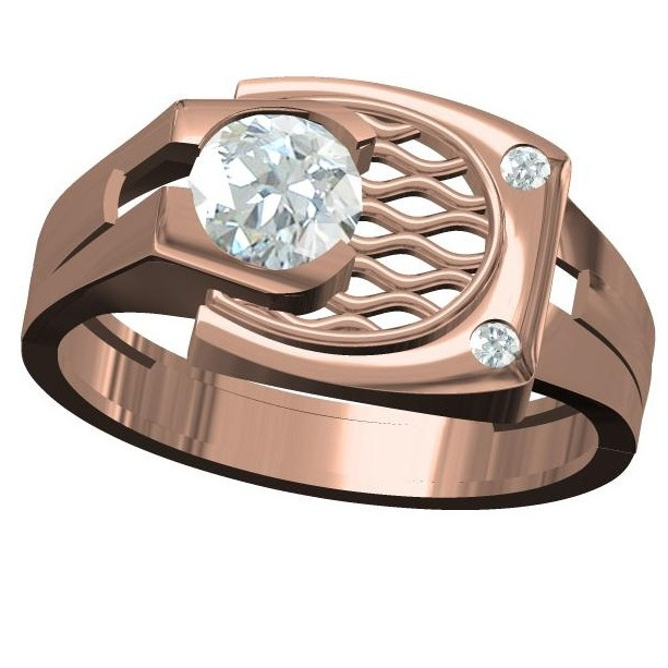 18kt cz rose gold solitaire diamond gents ring