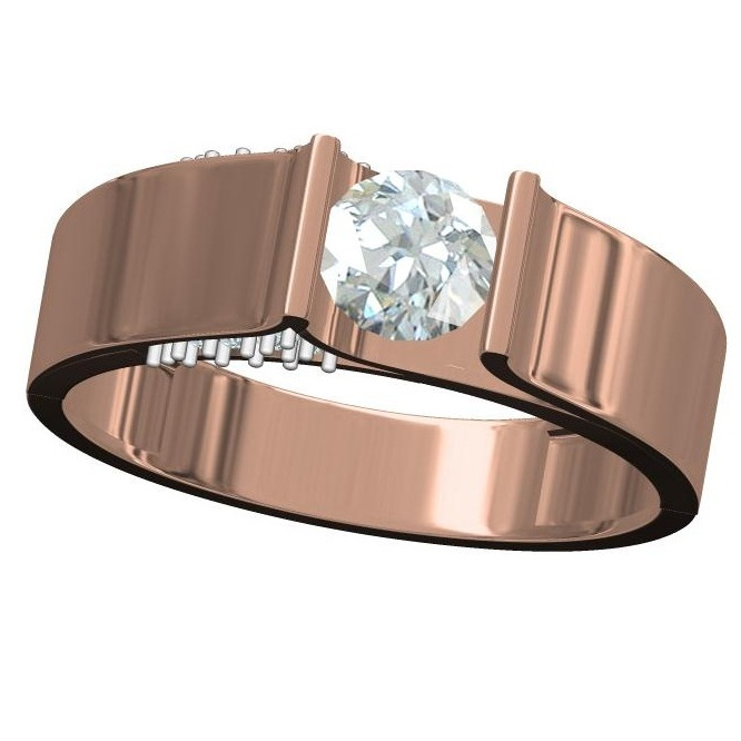 18kt cz rose gold solitaire gents ring