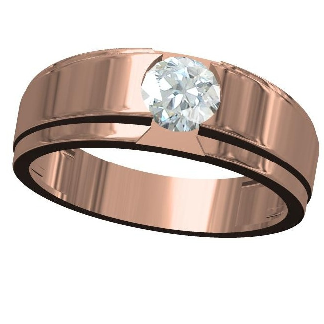 18kt cz rose gold solitaire diamond gents ring