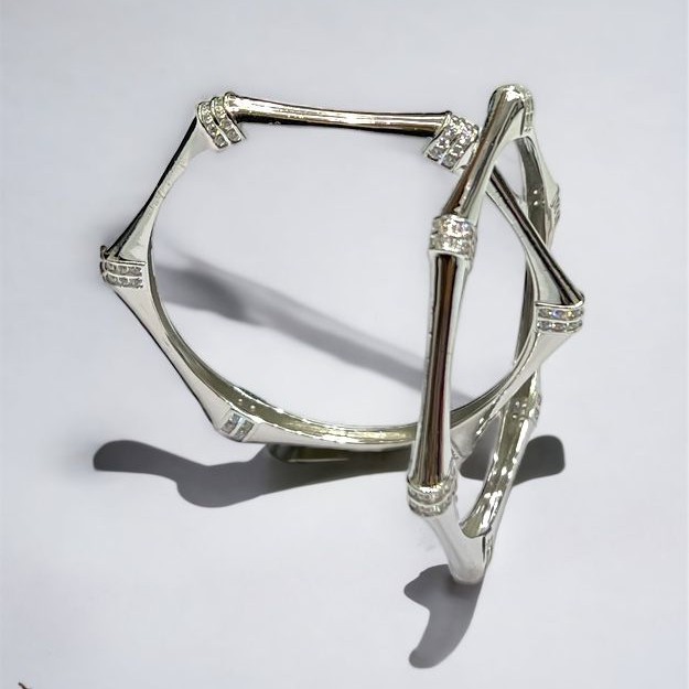 Silver Hexagon Shape Rhodium Bangles