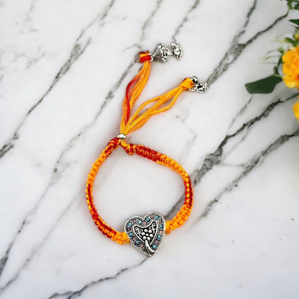 925 Silver Heart Shape Antique Bhabhi Rakhi