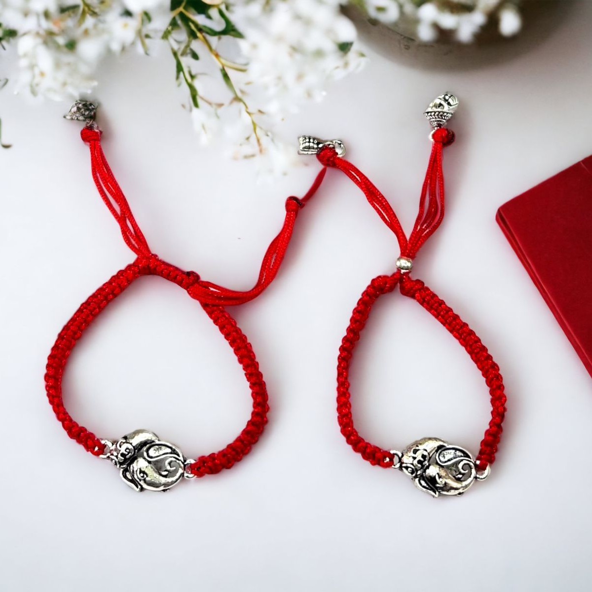 925 Silver Ganpati Design Couple Rakhi