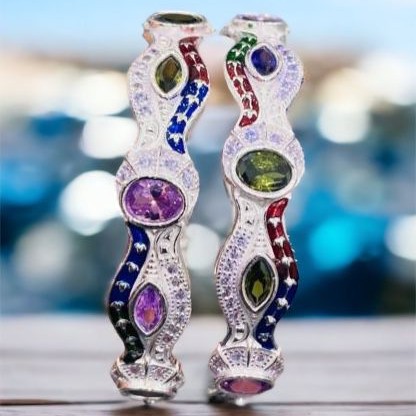 925 Silver Fancy Colorstone Bangle