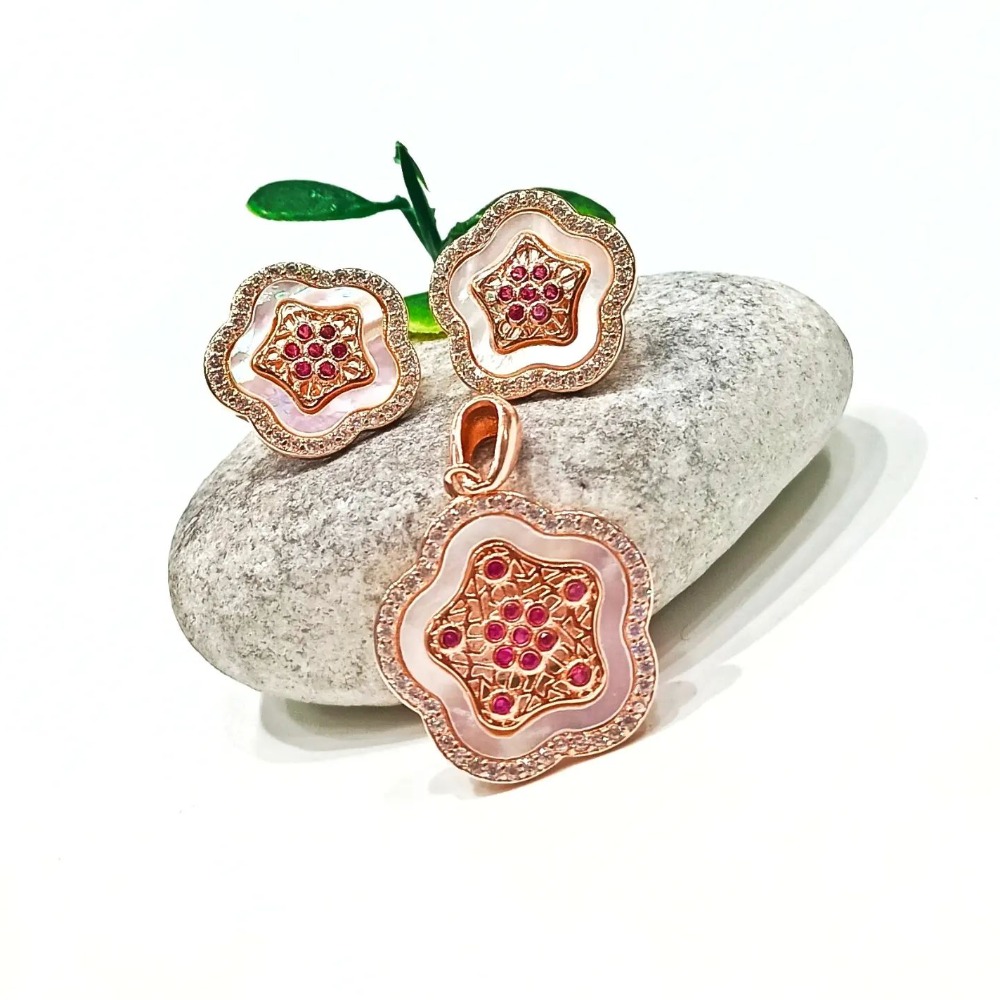 Silver Designer Rose Gold Plated Pendant Set