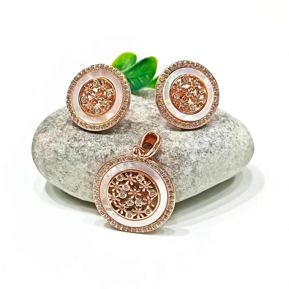 Silver Rose Gold Plated Round Shape Pendant Set
