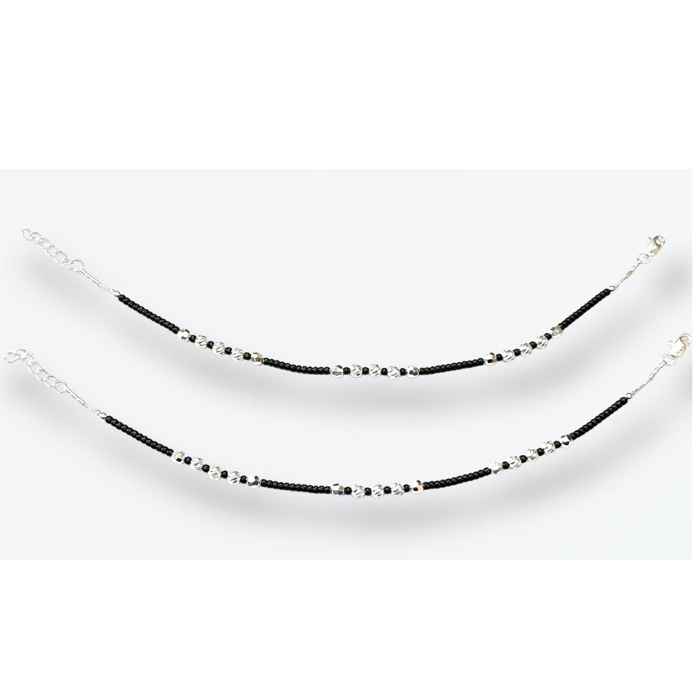 925 silver classic black moti nazariya payal