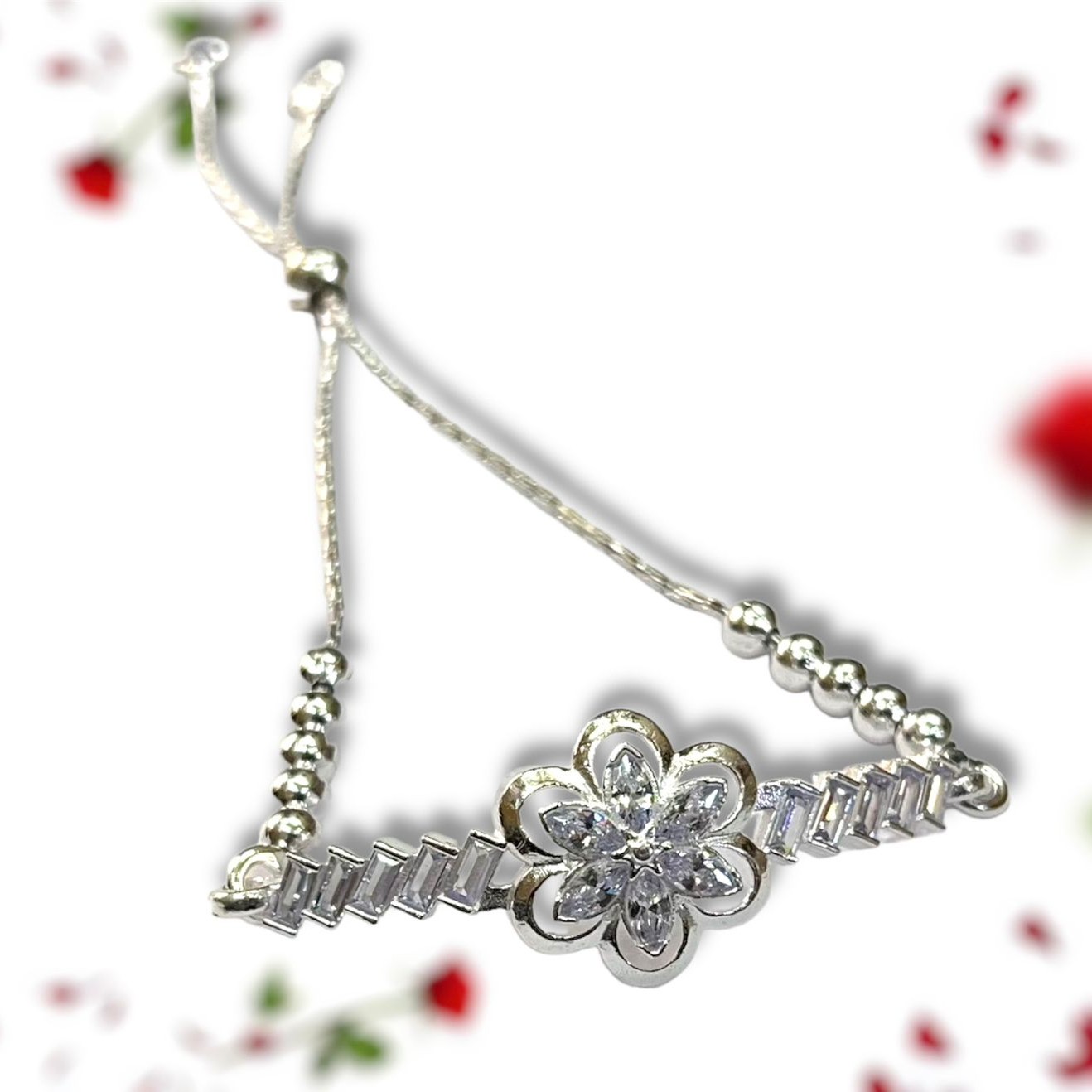 925 Silver Flower Design Diamond Bracelet