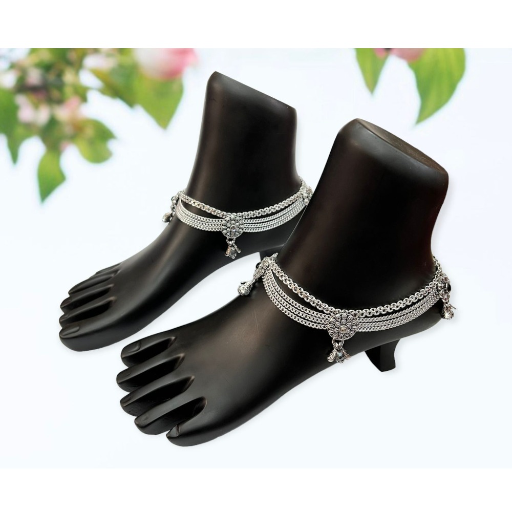 925 silver oxidised broad payal